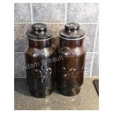 Two Vintage Dark Amber Glass Apothecary Jars