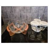 MCM Serving Ware Teak and Glass Salad Bowl and