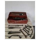 Vintage metal tool box with contents