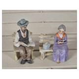 Vintage Elderly Couple on Benches Porcelain