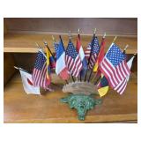 Antique Cast Iron and Wood Tabletop Flag