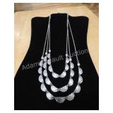 Silver Tone Triple Strand Hammered Crescent