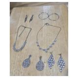 Six Piece Silver Tone Rhinestone Fashion Jewelry
