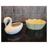 2 vintage made in USA glazed ceramic decorative