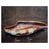 MCM pottery drip glaze gondola boat dish, made in