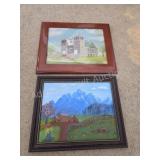 2 custom framed oil canvas and watercolor