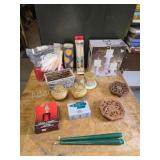 Miscellaneous candles and pedestals