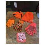Miscellaneous used hunters orange gloves, hat,