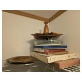 Assorted vintage serving trays, platters, cutting