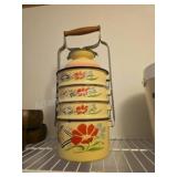 Vintage enameled carrier tin