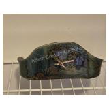 Ornate blue glazed ceramic wall clock, Junghans