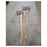 Two vintage Hardwood handle single blade axes