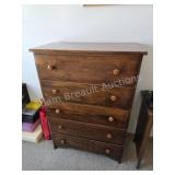 Vintage Antique Pine 5-Drawer Tallboy Dresser.