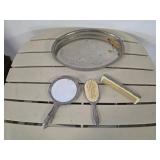 Vintage Four Piece Ornate Silver Tone Vanity