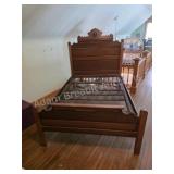 Antique Carved Oak High Back Bed Frame