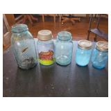 Lot of 5 Antique Blue Ball Mason Jars - Painted