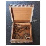 Antique Folk Art Carved Wood Box with 8 Vintage