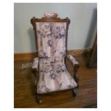 Vintage Upholstered Wood-Frame Armchair