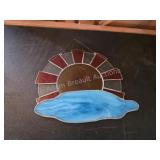 Handcrafted Stained Glass Sunset Over Water.
