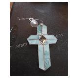 Vintage Stained Glass Cross Suncatcher ï¿½ Marbled
