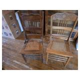 Two Antique Carved Oak Chairs with Cane