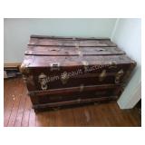 Antique Flat-Top Steamer Trunk with Brass