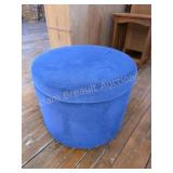 Blue Upholstered Round Storage Ottoman. This