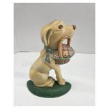 Vintage dog with flower basket 10-in cast iron