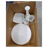 Five pieces assorted vintage milk glass