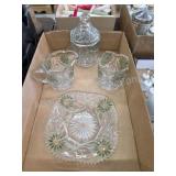 Four pieces vintage enameled pressed glassware
