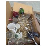 Box lot miscellaneous Christmas decor and dishes