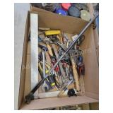 Box lot assorted tools and pry bar