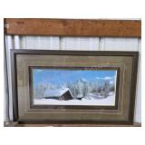 Decorative framed matted Mountain cabin in the