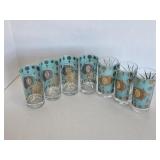 Seven ornate decorative drinking glasses