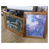 Two pieces vintage wood framed wall art