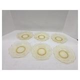 6 vintage yellow depression glass flower etched