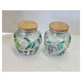 Two decorative fruit themed glass storage