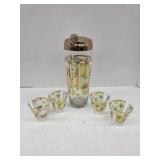 Vintage 5 pc cocktail shaker and matching glasses
