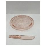 Vintage pink depression footed glass cake plate