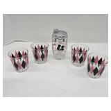 Vintage five piece cocktail shaker and glasses