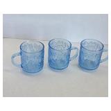 Three decorative fruit theme blue glass tea /