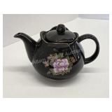 Vintage black floral print teapot