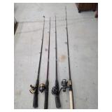 Four vintage assorted fishing rods and reels