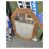 Vintage Oak frame octagon wall mirror, 21.5 X