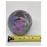 Decorative hand blown glass paperweight, purple,