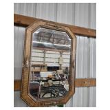 Vintage decorative wood octagon wall mirror, 2