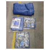 Four assorted light duty blue tarps, 7 ft4 in x 9