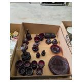 Box lot vintage Avon cranberry glassware