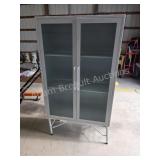 Modern metal two-door storage cabinet with ribbed