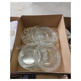 Box lot vintage clear glass platters
